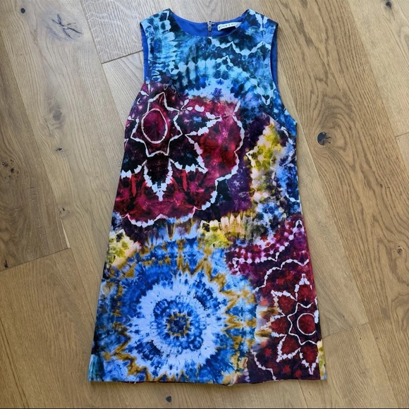 Alice + Olivia Coley  Tie dye Mini Shift Dress kaleidoscope Sleeveless Size 0 - Picture 8 of 12